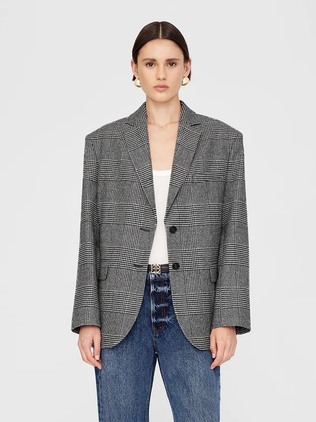 Anine Bing Quinn Blazer Black and Grey Plaid - frokenpedersen.no